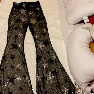 Mesh see through pants with sequins stars